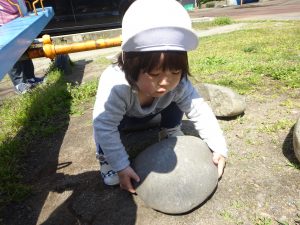 おおきな石はっけん! 持てるかな~?よいっしょっ!!